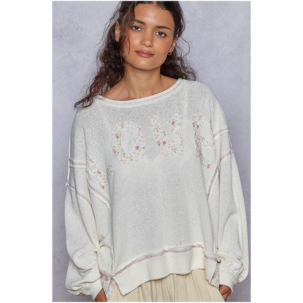 POL Floral LOVE Cream Long Sleeve Top - Picture 3 of 5
